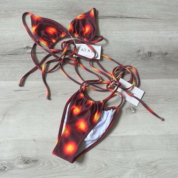 Amelie Teje String Tops & Bottoms Playa Blanca Glow in‎ Burgundy XS NWT in pkg - Picture 4 of 7